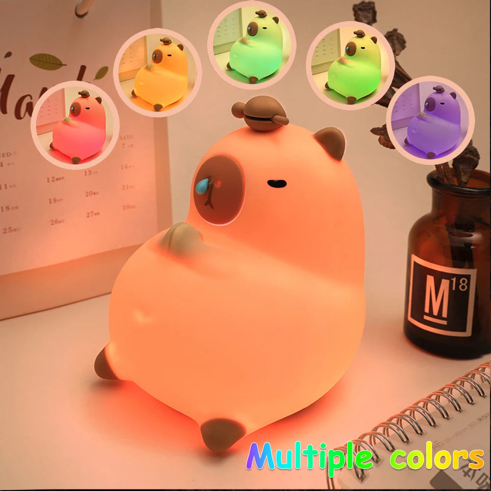 Capivara de silicone luzes noturnas portátil usb recarregável animal toque controle lâmpada com função temporização para decoração do quarto casa