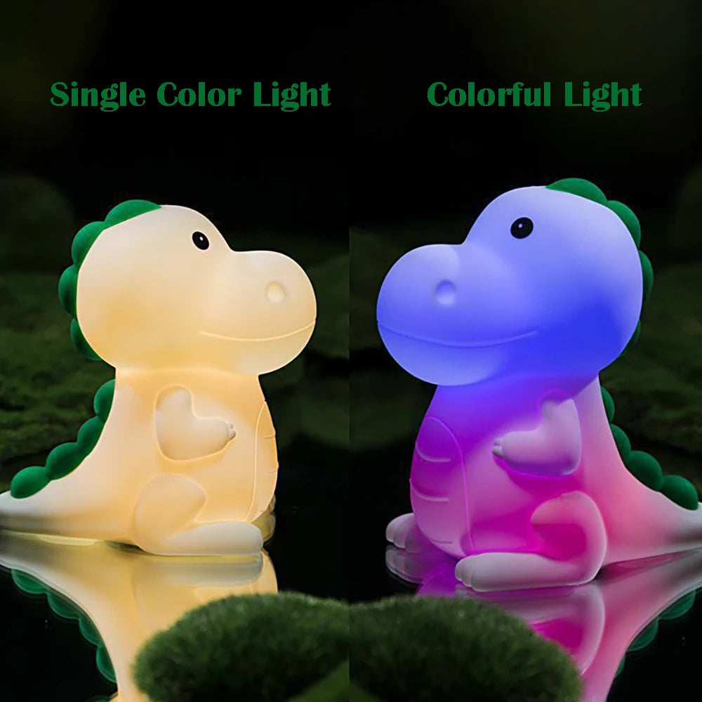 Silicone LED Nightlight colorido, Cartoon Dinosaur Shaped Design, Controle de Pat, Atmosfera Luz, Decoração Home, Lâmpada