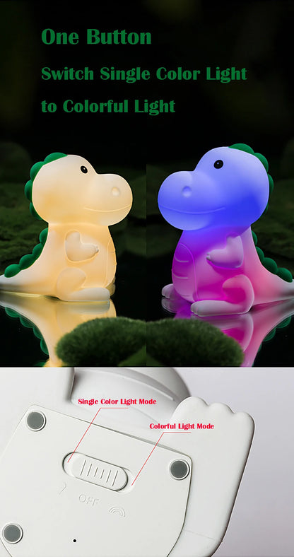 Silicone LED Nightlight colorido, Cartoon Dinosaur Shaped Design, Controle de Pat, Atmosfera Luz, Decoração Home, Lâmpada