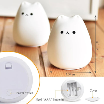 LED Cat Night Light para Crianças, Silicone, Bonito, Berçário, Portátil, Multicolor, Presentes de Natal, Crianças