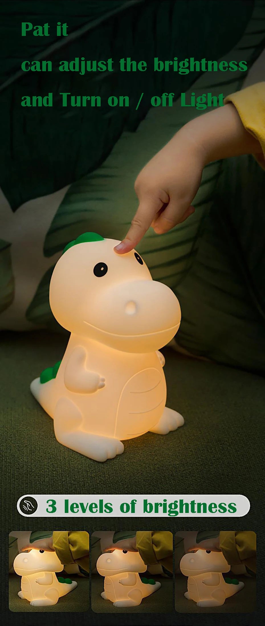 Silicone LED Nightlight colorido, Cartoon Dinosaur Shaped Design, Controle de Pat, Atmosfera Luz, Decoração Home, Lâmpada