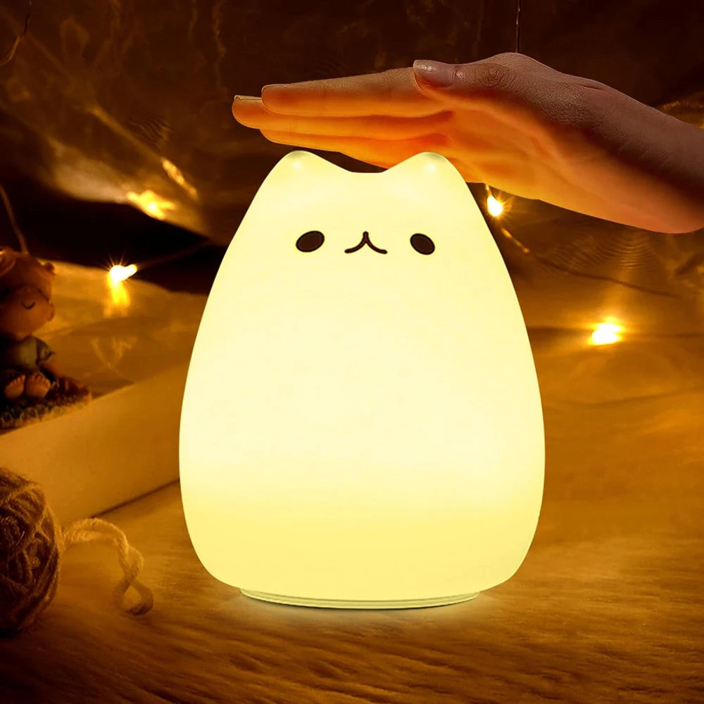 LED Cat Night Light para Crianças, Silicone, Bonito, Berçário, Portátil, Multicolor, Presentes de Natal, Crianças