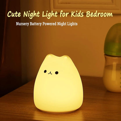 LED Cat Night Light para Crianças, Silicone, Bonito, Berçário, Portátil, Multicolor, Presentes de Natal, Crianças