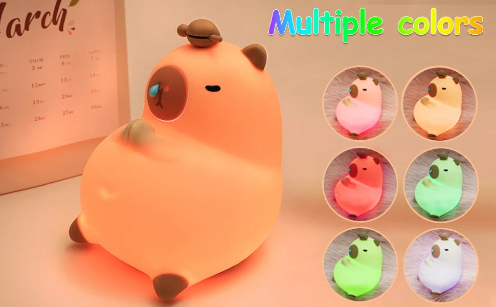 Capivara de silicone luzes noturnas portátil usb recarregável animal toque controle lâmpada com função temporização para decoração do quarto casa