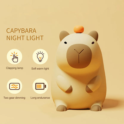 Capivara de silicone luzes noturnas portátil usb recarregável animal toque controle lâmpada com função temporização para decoração do quarto casa