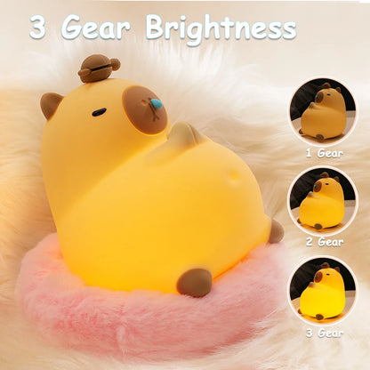 Capivara de silicone luzes noturnas portátil usb recarregável animal toque controle lâmpada com função temporização para decoração do quarto casa