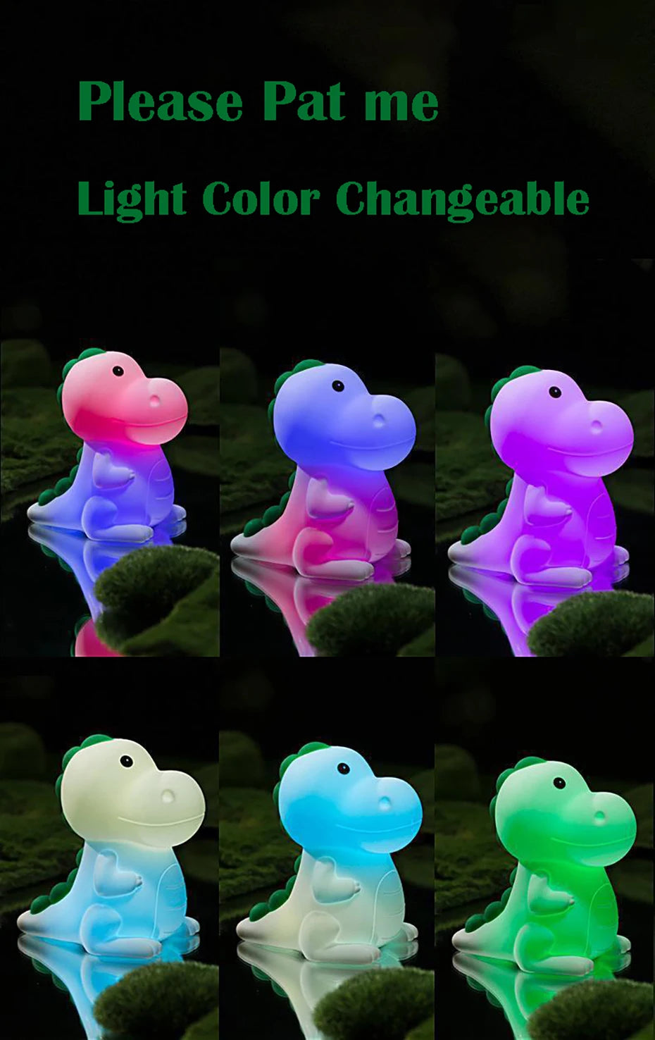 Silicone LED Nightlight colorido, Cartoon Dinosaur Shaped Design, Controle de Pat, Atmosfera Luz, Decoração Home, Lâmpada