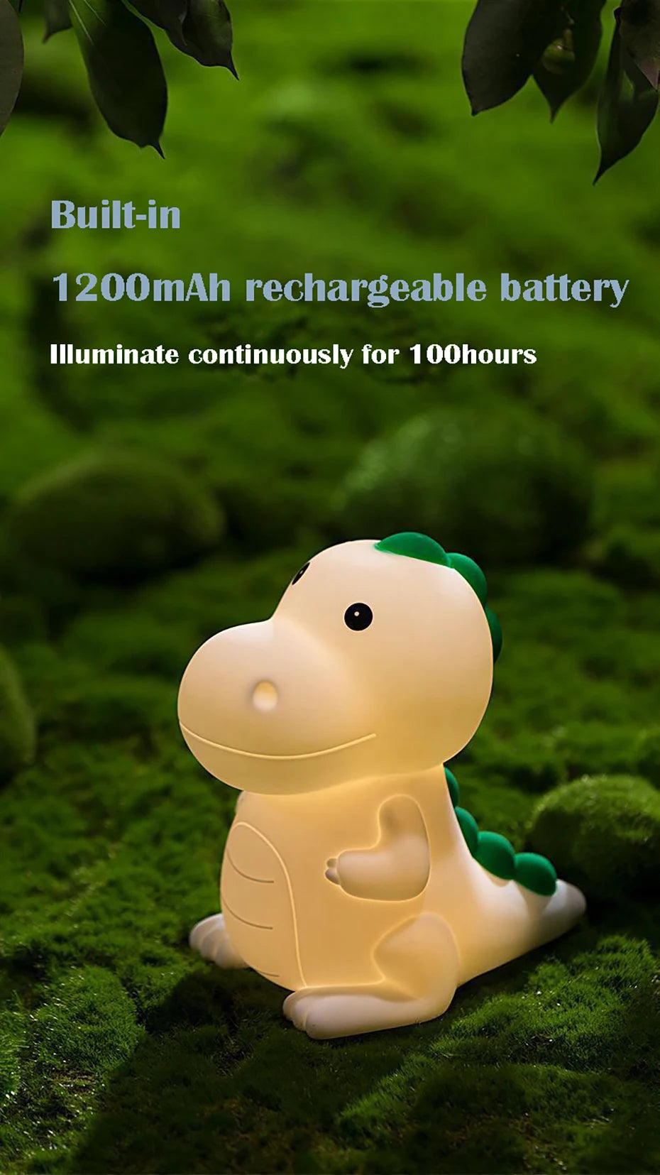 Silicone LED Nightlight colorido, Cartoon Dinosaur Shaped Design, Controle de Pat, Atmosfera Luz, Decoração Home, Lâmpada