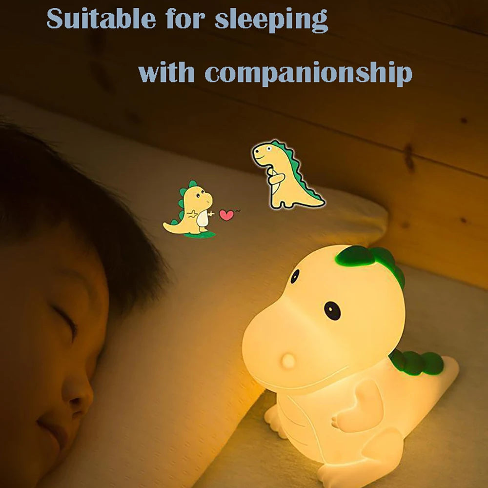 Silicone LED Nightlight colorido, Cartoon Dinosaur Shaped Design, Controle de Pat, Atmosfera Luz, Decoração Home, Lâmpada