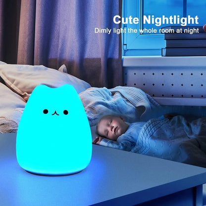 LED Cat Night Light para Crianças, Silicone, Bonito, Berçário, Portátil, Multicolor, Presentes de Natal, Crianças