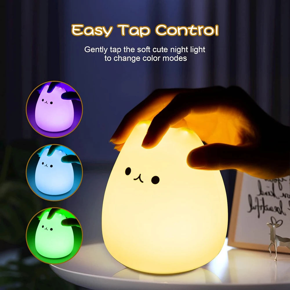 LED Cat Night Light para Crianças, Silicone, Bonito, Berçário, Portátil, Multicolor, Presentes de Natal, Crianças