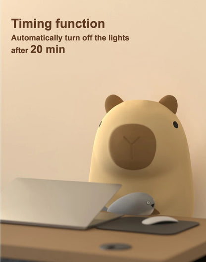 Capivara de silicone luzes noturnas portátil usb recarregável animal toque controle lâmpada com função temporização para decoração do quarto casa